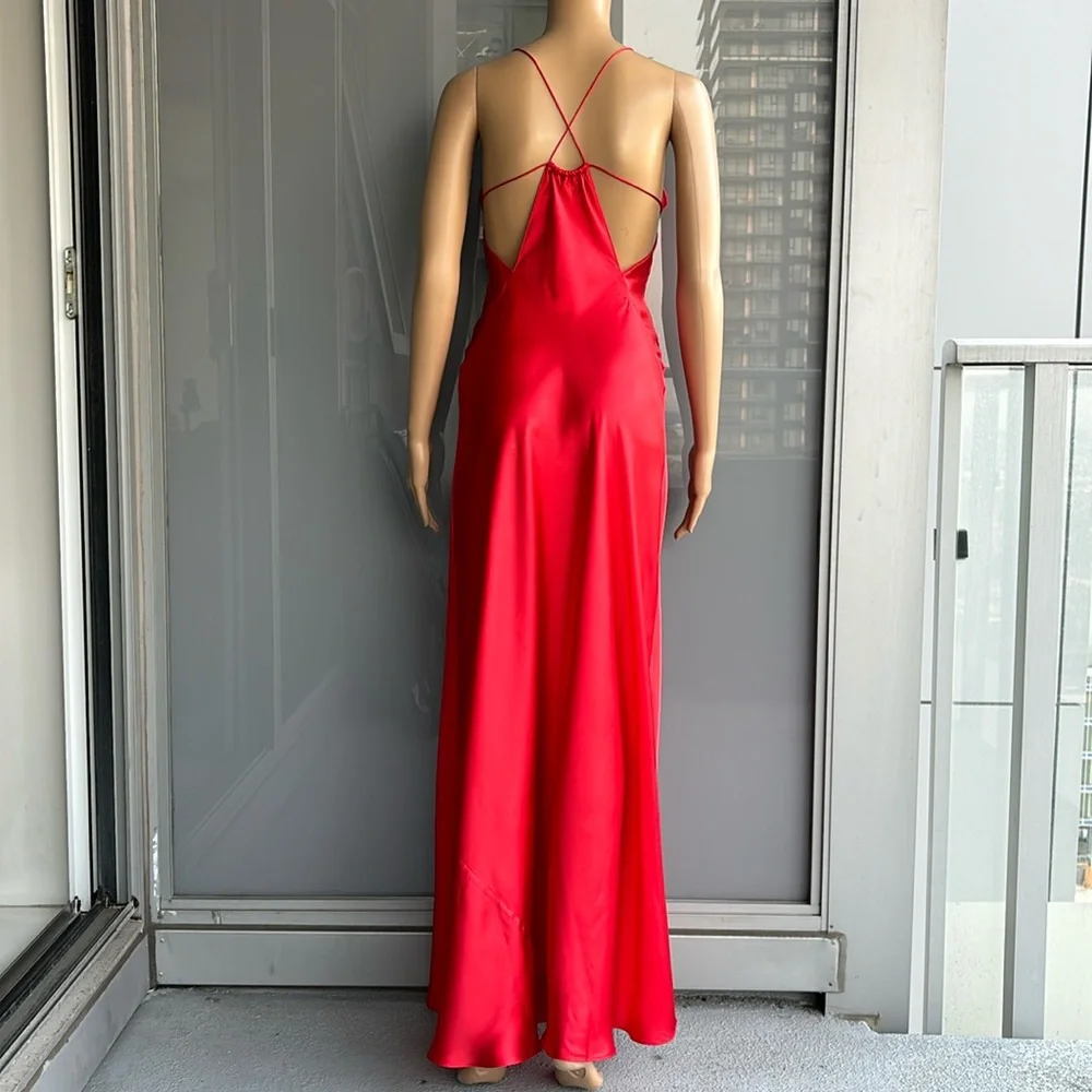 Zara 100% Silk  Red Maxi Dress - Picture 4 of 12